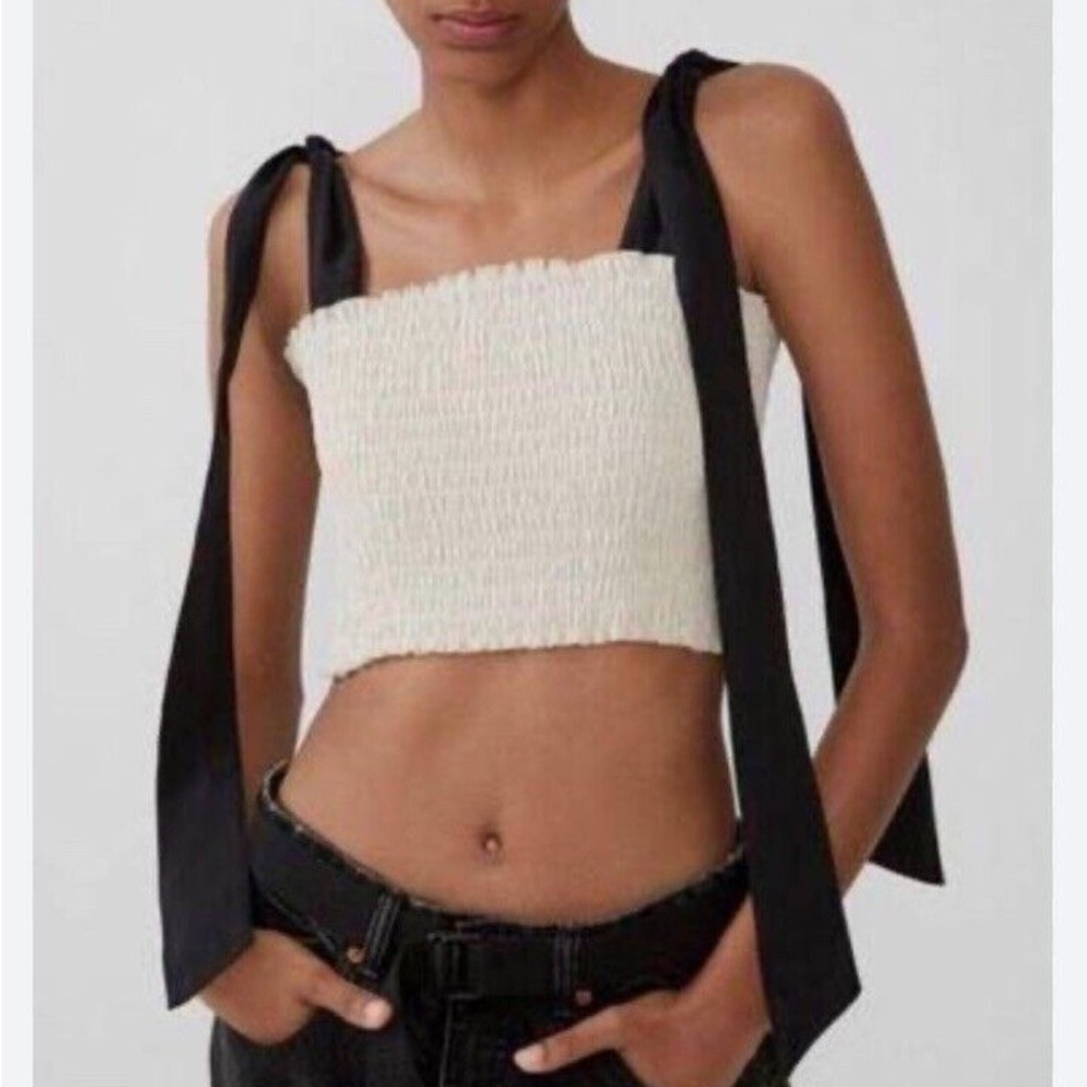 ZARA Ruched Cream Elastic Crop Top Size M(h8